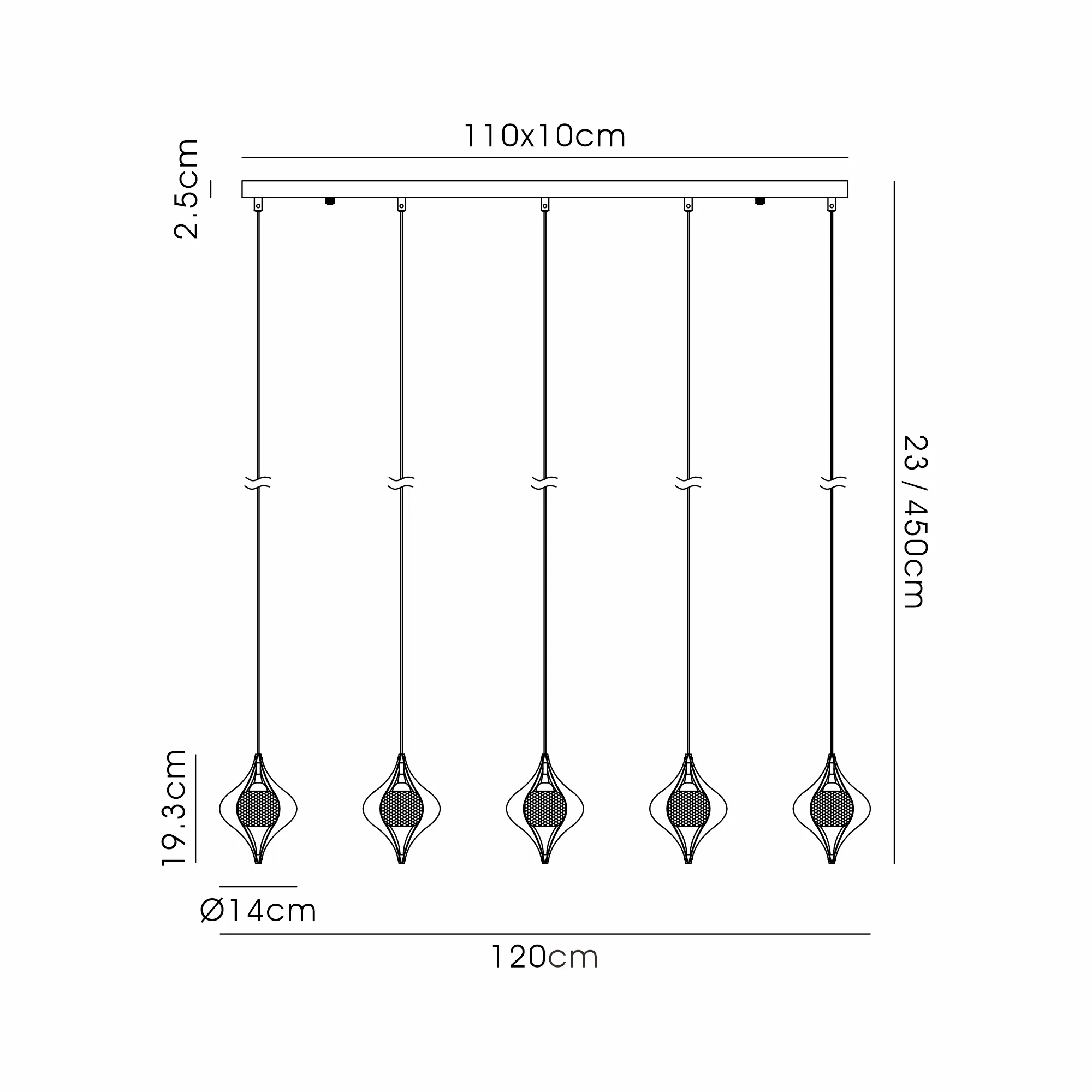 Amano Linear Pendant, 5 Light Adjustable G9, Polished Chrome/Crystal IL31858CH  Diyas Amano